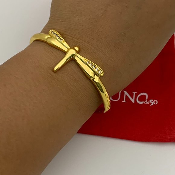 NEW Uno de 50 FORTUNE TOPAZ Gold Plated Cuff Bracelet Adjustable - Picture 11 of 11